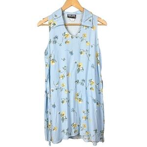 Vintage Prima Donna Blue Floral Sleeveless Collar Mini Dress